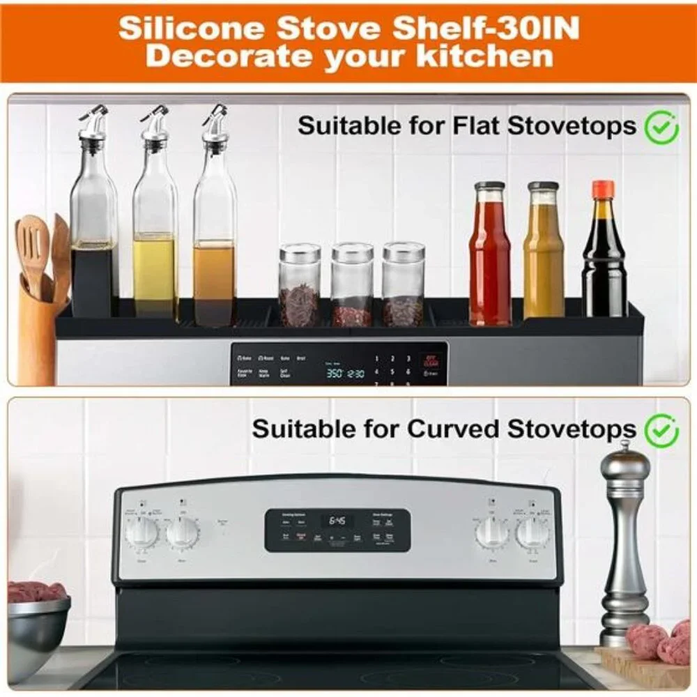 Stove Top Shelf 30 Inch Silicone Material Magnetic Shelf for Stove 3 Partitions